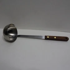 Vintage Robinson Knife Co Wood Brass Handle Stainless Steel Ladle 11.5"