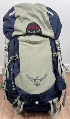 OSPREY Kestrel 48 Backpack Hiking Outdoor Pack W/ Rain Cover S/M Blue/Gray