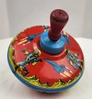Vtg Ohio Art Toy Tin Litho Spinning Top Astronauts Rockets Space Theme Toy 1960s