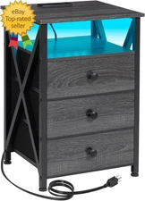 LED Nightstand with Charging Station  Smart End Side Table with USB Port & Power