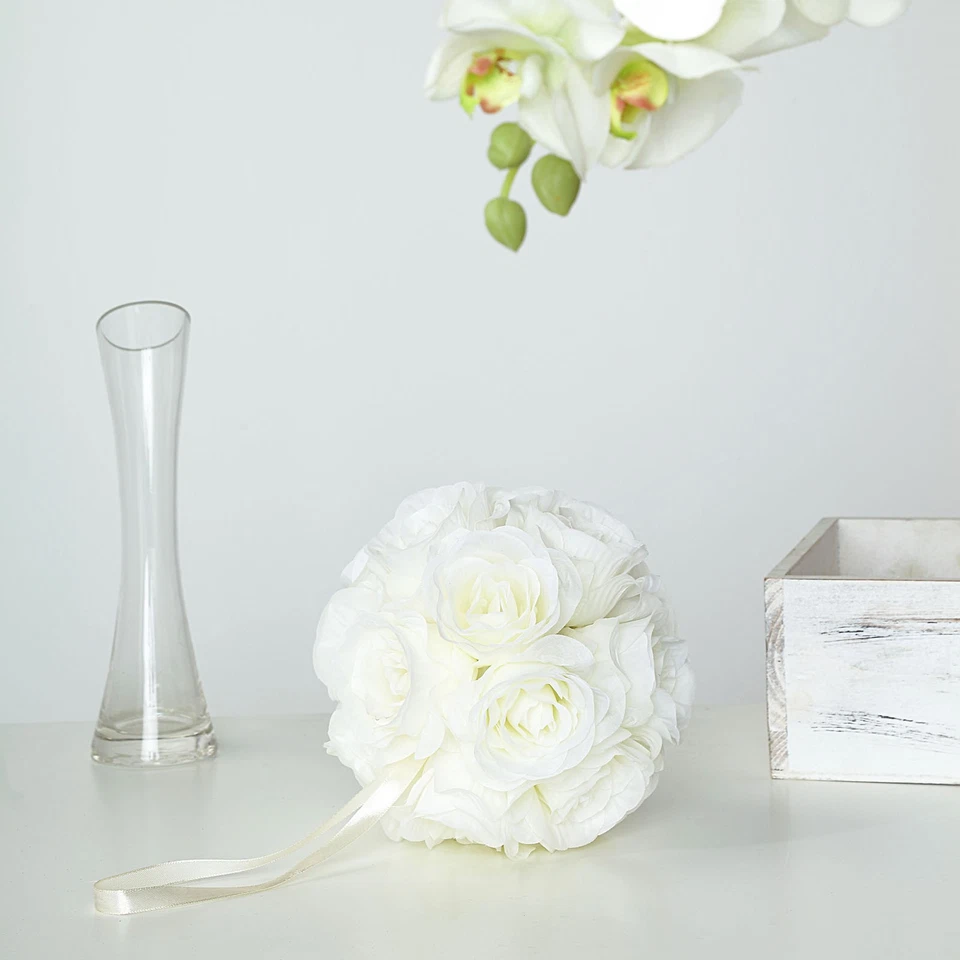 2 CREAM 7" Silk Roses Flowers Kissing Balls Wedding Party Events Centerpieces - Image 2 of 4