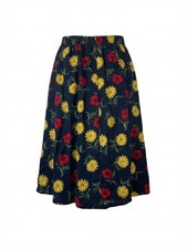 VTG Sag Harbor Women L Black Red Yellow Floral Skirt Elastic Waist Fall Pockets