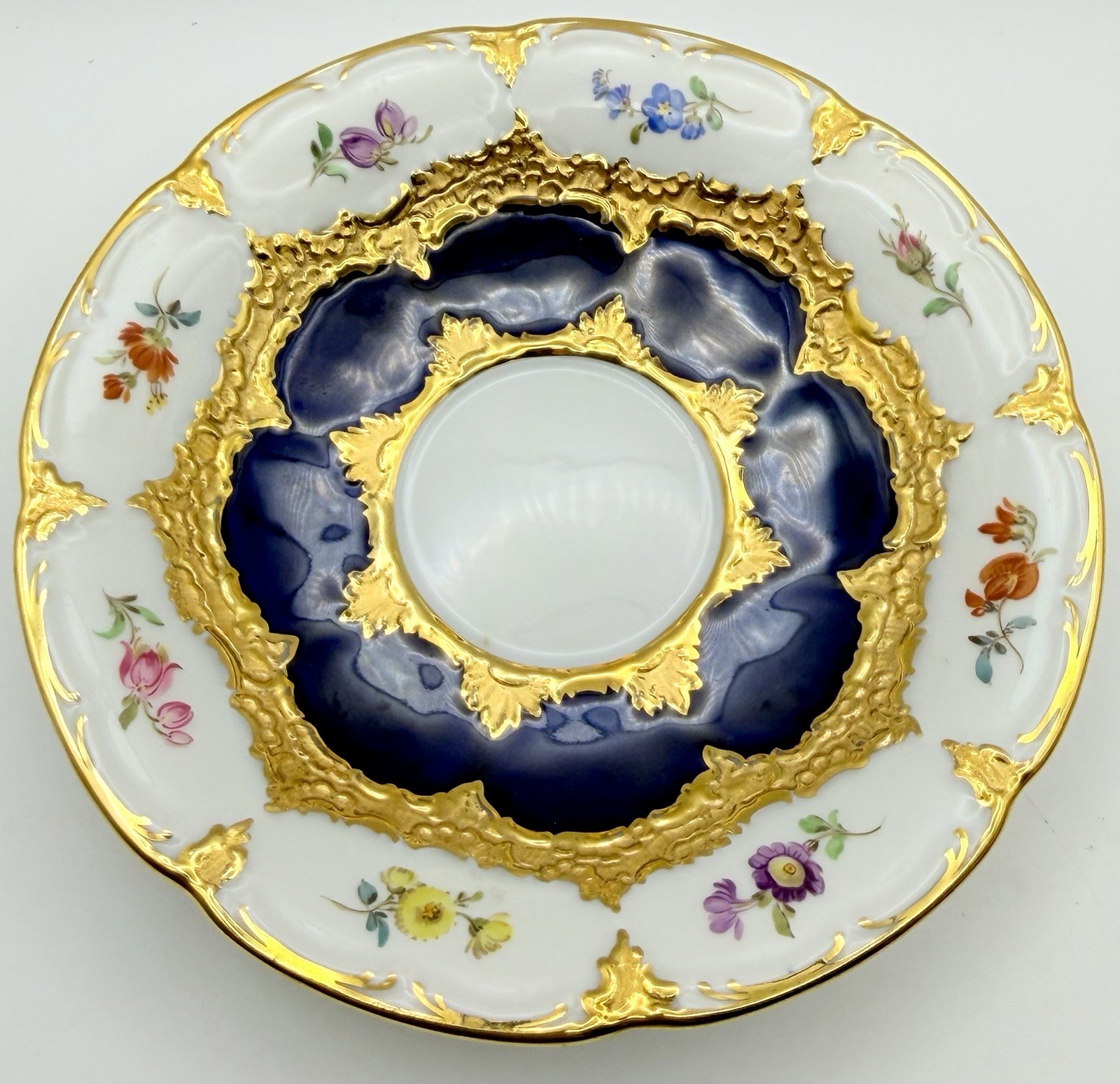 Antique Meissen Cobalt Blue Gold Floral B-Form Demitasse Cup & Saucer; Teacup