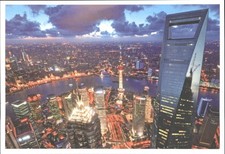 Shanghai Skyscrapers Night View Postcard Huangpu River Yan Qing Photo China