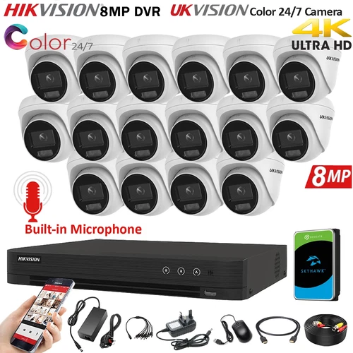 8MP 4K HIKVISION DVR CCTV Color 24/7 Security UKVISION Camera Audio Night Vision - Picture 1 of 52