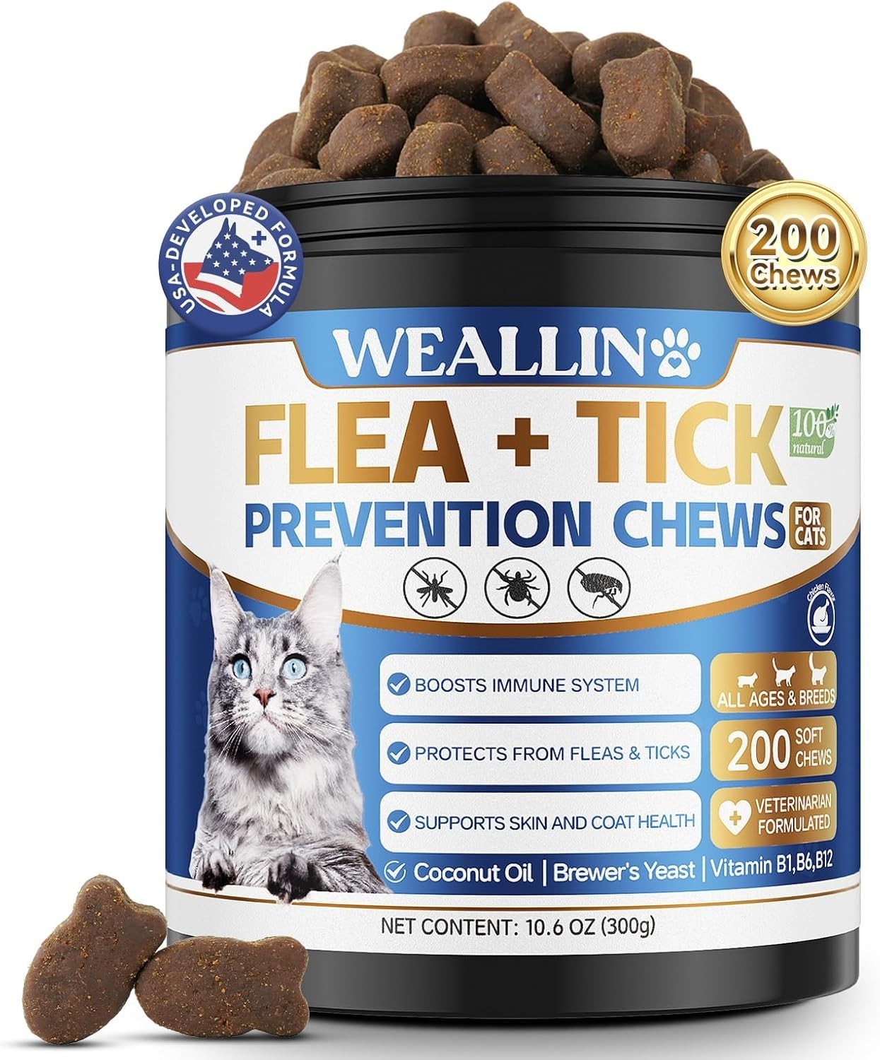 Flea and Tick Prevention for Cats, 200 Soft Chews for Fleas Treatment ...
