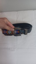 Vintage 1991 Bead Black Belt Leather Silver Native Western Colorful Size 42