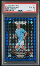 Erling Haaland 2023-24 Panini Prizm Premier League Blue Mosaic Card #3 PSA 10