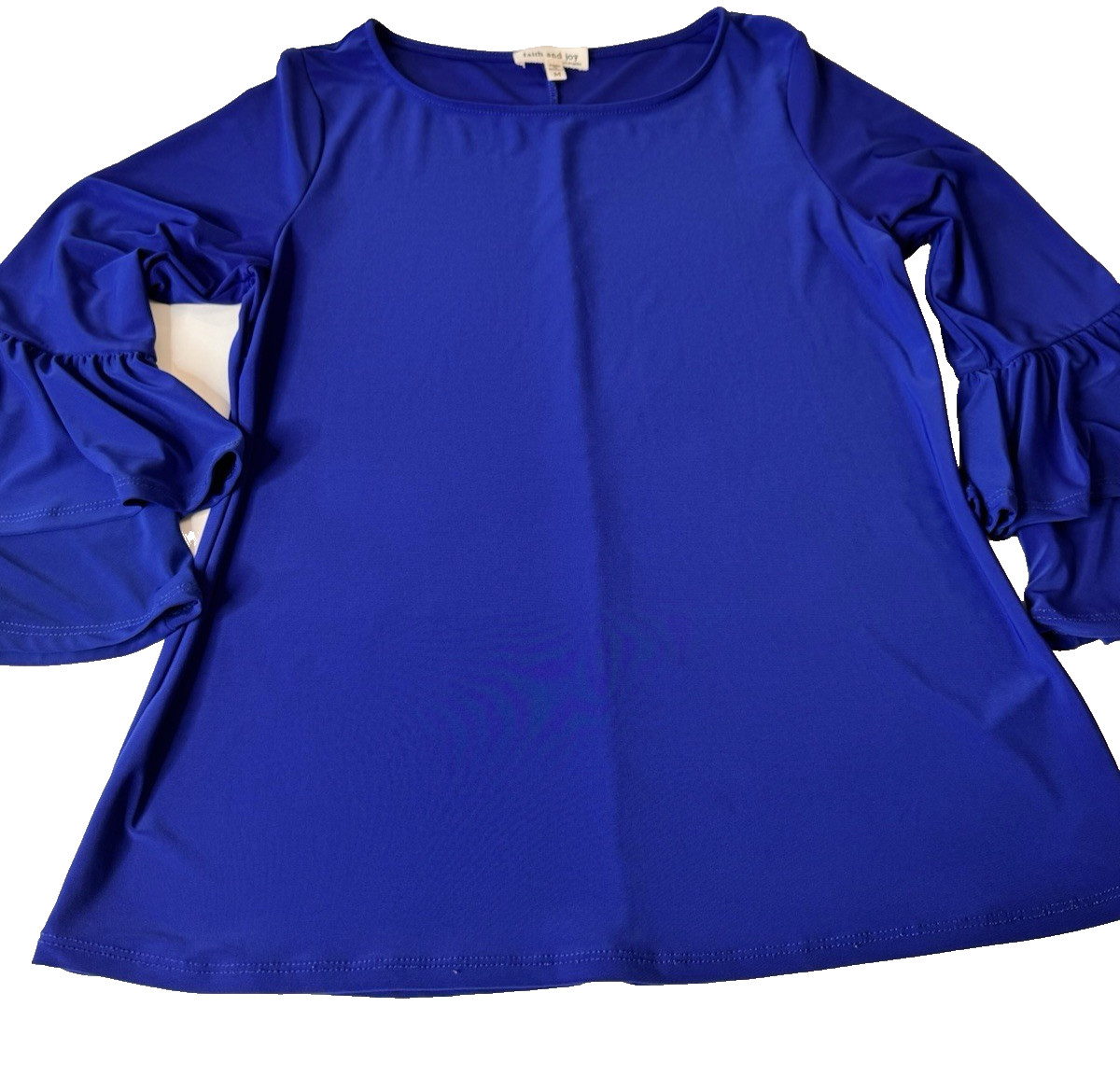 Blusa elástica Faith and Joy manga flamenca azul real para mujer M noche
