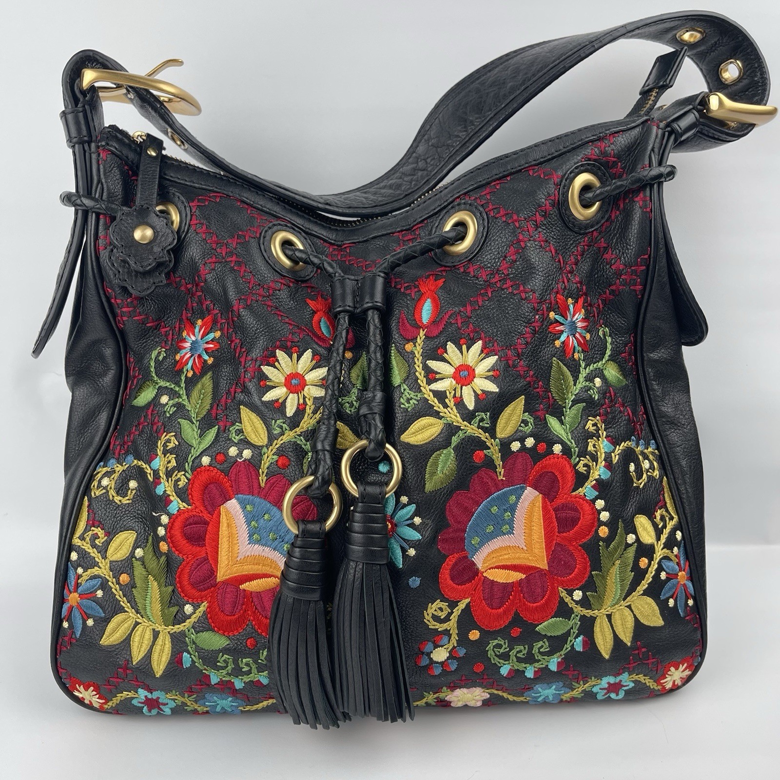 Colorful Flowers Black Bag With Flowers Relic Brand Collection