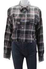 Riley Womens Plaid Collar Long Sleeve Shirt Black Multicolor Size M/L