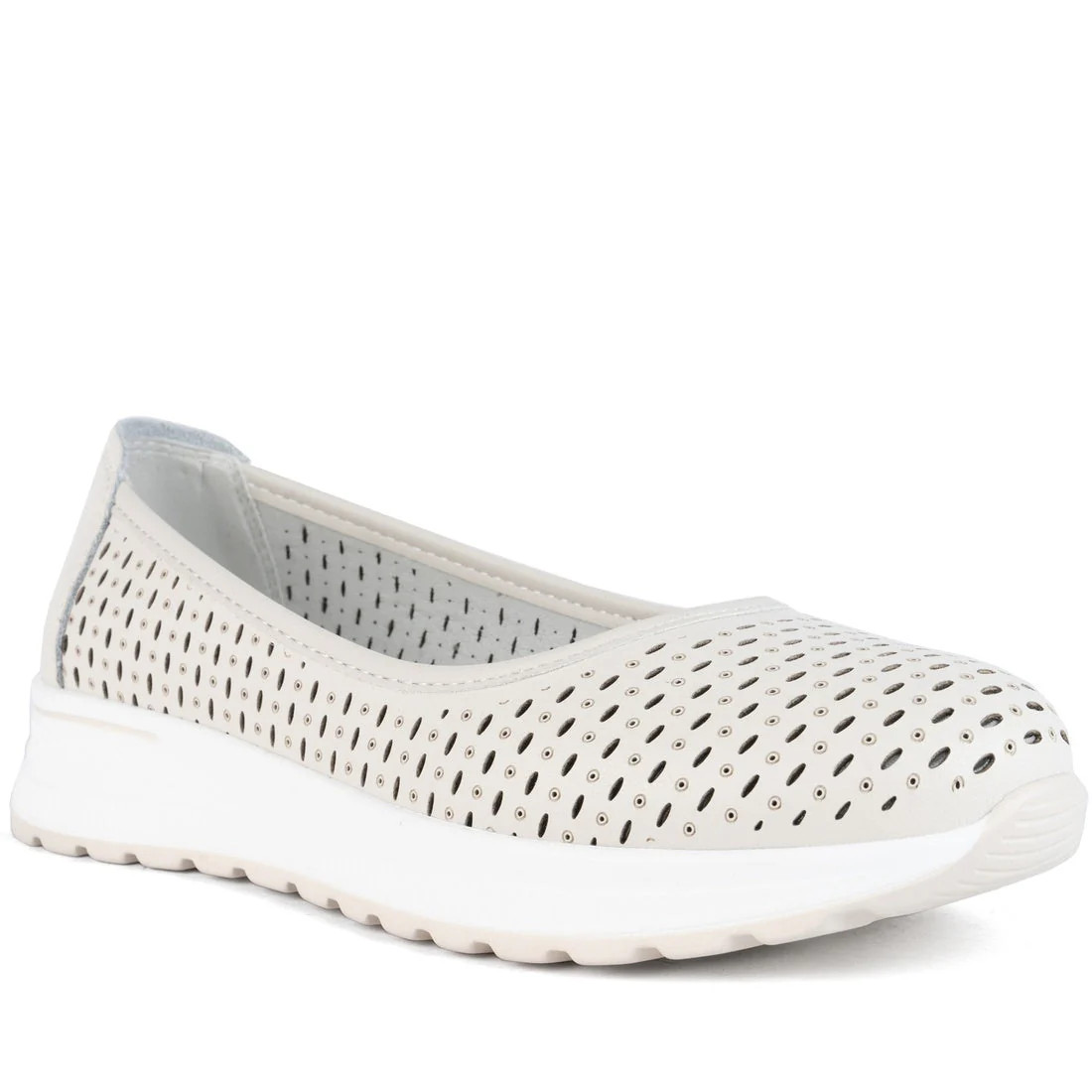 Zapatos planos informales de ballet de cuero beige súper cómodos para mujer CMF602625160