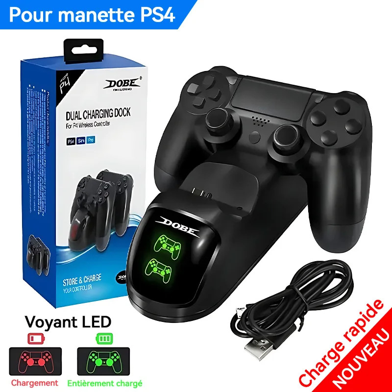 Chargeur rapide sans fil pour manette PS4 avec double dock et indicateurs LED intelligents