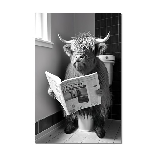 Tableau Toile Golden Retriever Lisant Le Journal Sur Les Toilettes - Art Mural Humoristique, Neuf