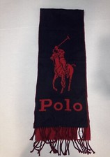 Polo Ralph Lauren Reversible Scarf Navy/Red Wool Blend New Condition