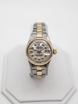 $9000 ROLEX DATEJUST Emerald Diamond 18k Yellow Gold SS Ladies Watch SERVICED