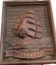 Vintage Clipper Ship Challenge Nautical Décor  Hand Carved Wood  Wall Art 6"x8"