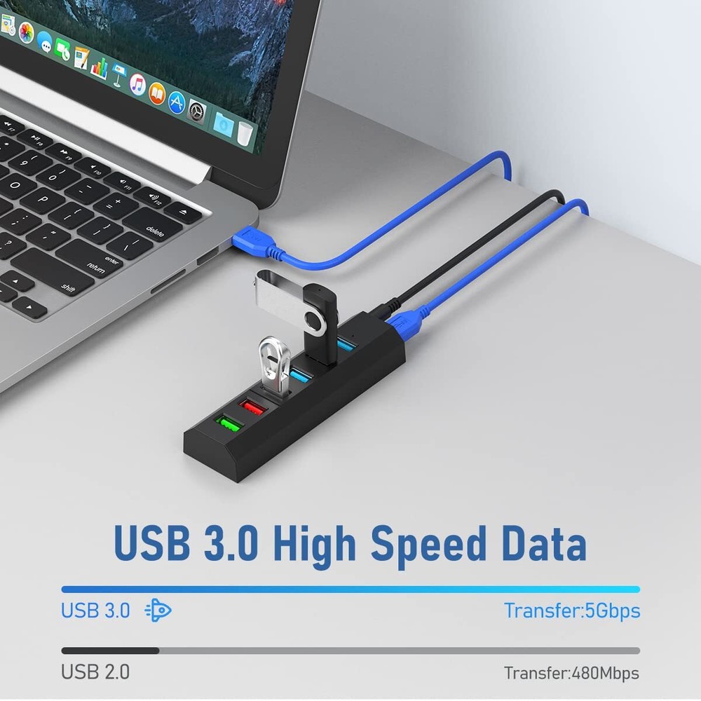 Aiibe 6-Port USB 3.0 Hub with 24W Power Adapter - High-Speed Data Transfer