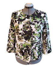 Evan Picone Floral Polyester Blend Collarless 3/4 Sleeve Blazer-Pockets Size 8