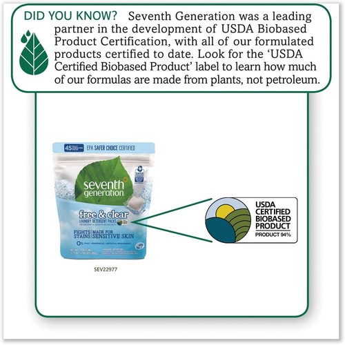 Seventh Generation Natural Laundry Detergent Unscented 45 Packets-(Pack OF 2 ) - Picture 2 of 2