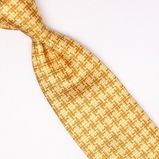 John G Hardy Mens Silk Necktie Bright Yellow Gold Check Weave Skinny Tie Italy