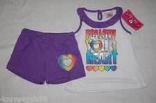 Girls SHORTS  TANK TOP Follow Your Heart PURPLE Ruffled Neck SIZE 5-6