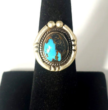 Vtg Sterling Silver SOUTHWEST Navajo Turquoise Stamped Band Ring Size 8