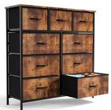 Tall Fabric Clothes Cabinet Storage Organizer with Wood Top Dresser for Bedroom 