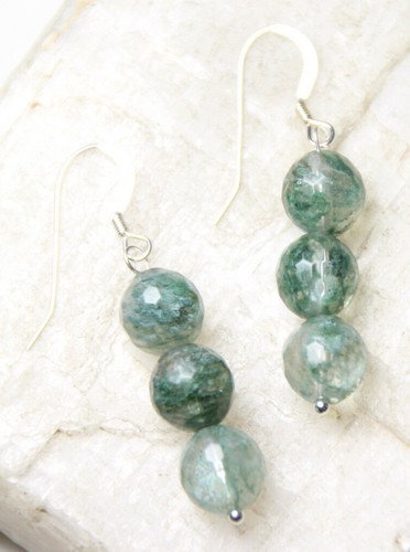 Green Rutilated Quartz 8mm Ball Gemstone .925 Sterling Silver Earrings 1 3/4" - Picture 4 of 8