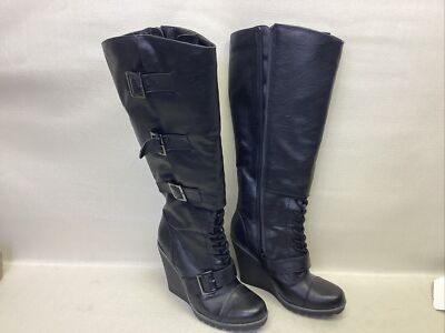 Black Faux Leather Side Zip Knee High Boots Women s Size 6 M Call It Spring