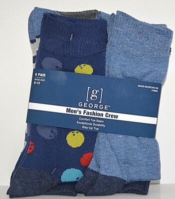 6 Pair G George Men S Fashion Dress Crew Socks Blue Black Gray Bowling 6 12 New Ebay