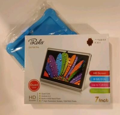 iRola Dx758 Pro 7'' HD Tablet 8 GB Bundle, Plus Blue Case