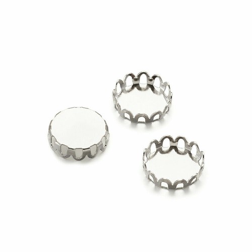20X Silver Brass Blank Base Lace Round Cabochon Settings Lace Edge Bezel Cups - Picture 2 of 5
