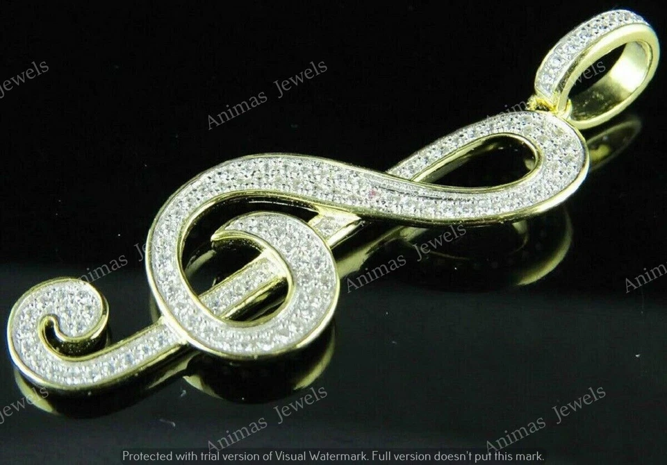 14K Yellow Gold Plated 2 Ct Round Cut Moissanite Music Note Dainty Charm Pendant - Image 2 of 4