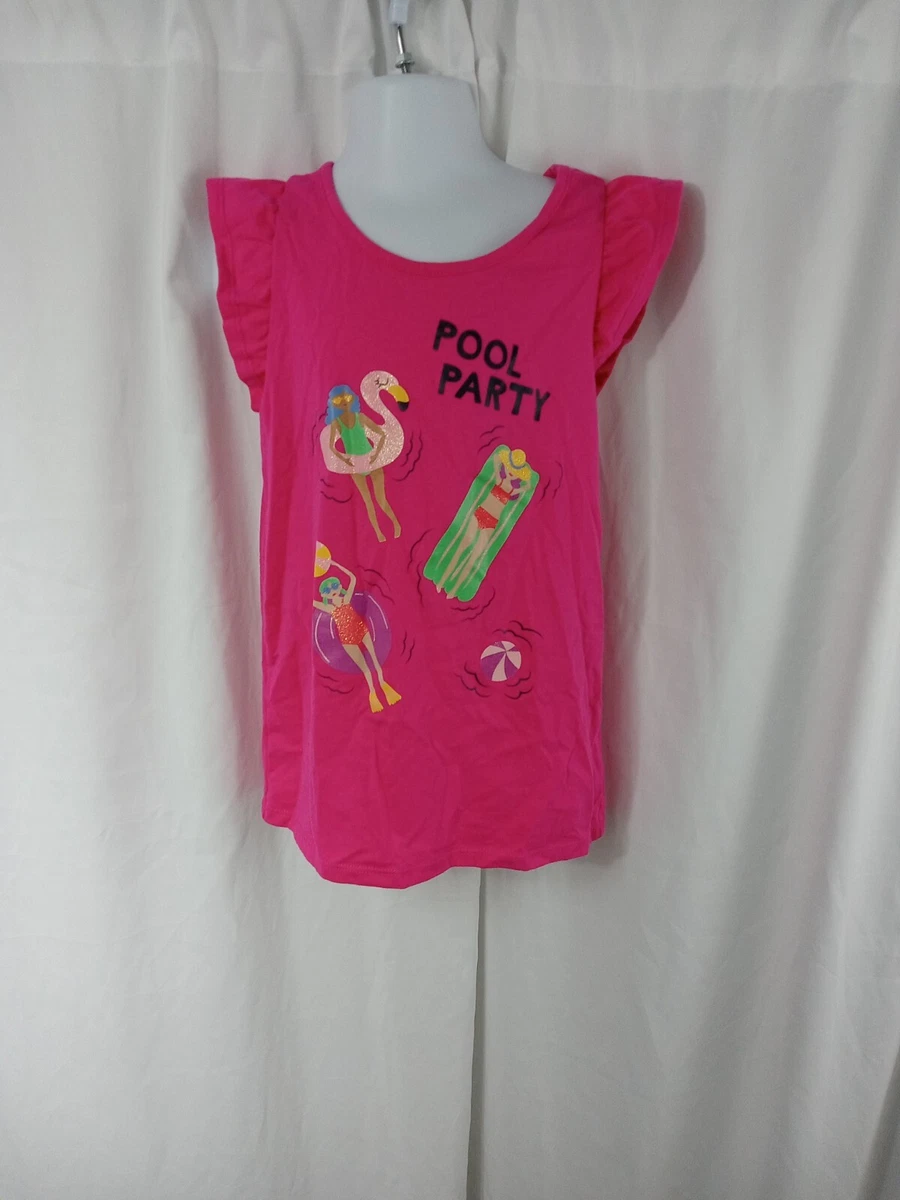 Kid Girl Headphone Print Ruffled Short-sleeve Pink Cotton Tee