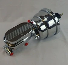 New 7" Chrome Dual Diaphragm Brake Booster and Chrome Finned Cap Master Cylinder