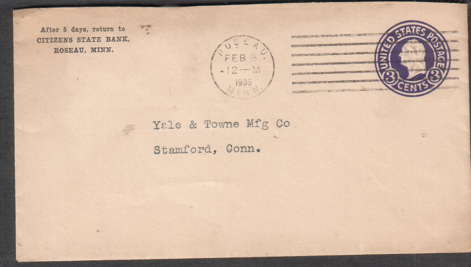 1936 cover Citizens State Bank MN Yale & Towne Mfg Co Stamford CT