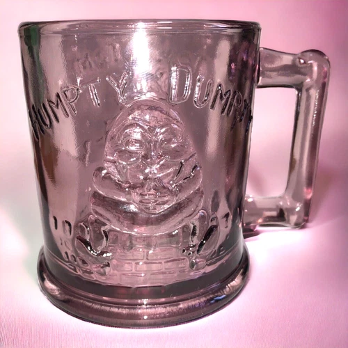 Vintage Humpty Dumpty Pink Glass Mug with Tom Tom the Piper's Son