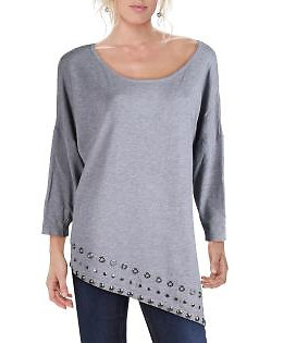 Vila Milano HEATHER ASH Women's Studded Asymmetrical Tunic Sweater, US Medium