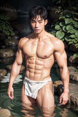 Asian Male Model Photo Print Muscular Handsome Jock Shirtless Hunk Abs -MM2