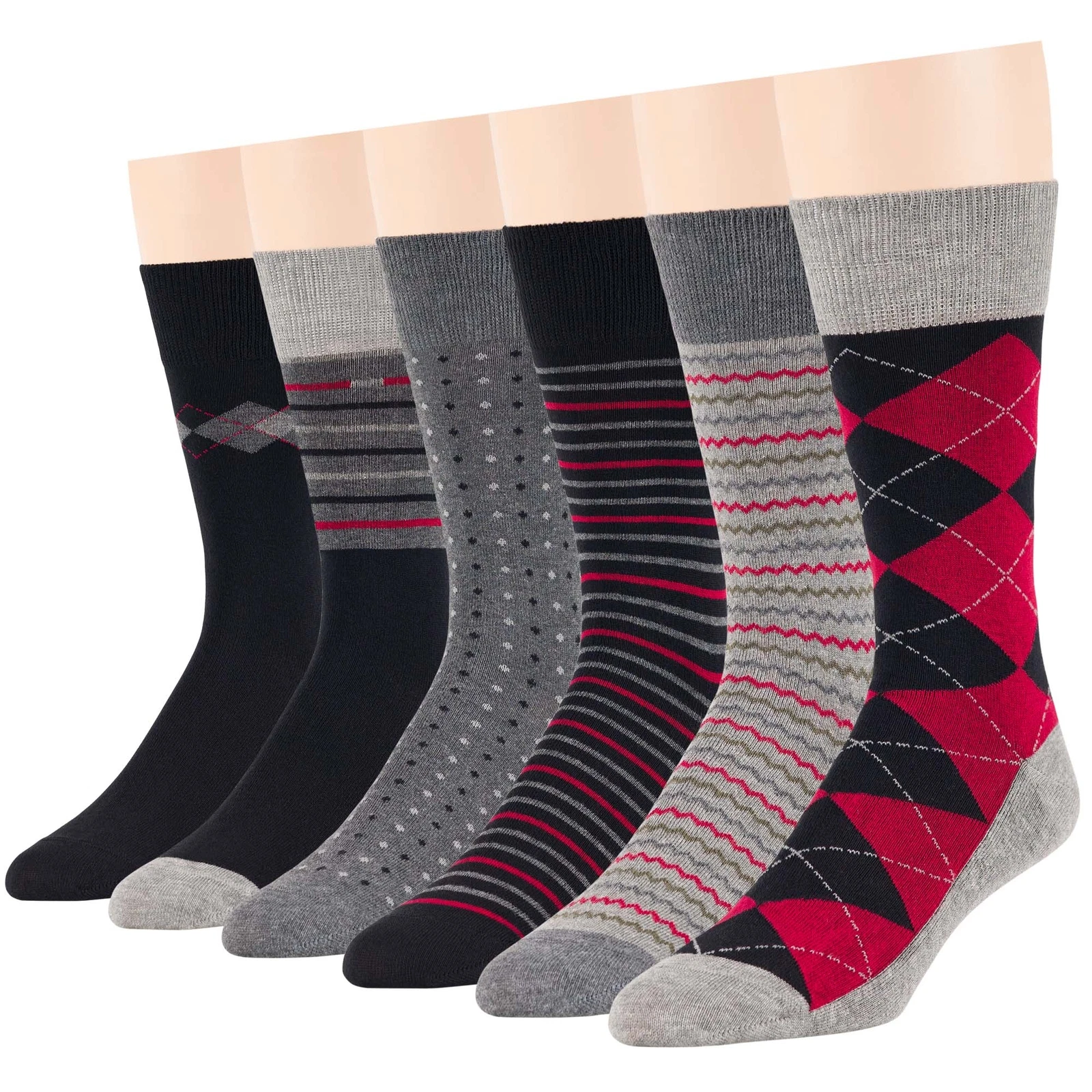 Men Cotton Dress Socks 6 Pack Large Classic Argyle Dot Striped Black Grey Red
Opens in a new window