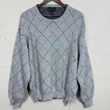 Vtg 90s Grandpa Sweater XL Diamond Argyle Golf Academia USA Chunky Cotton Crew