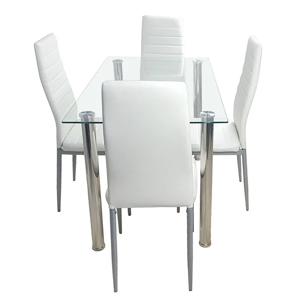 Juego de Mesa de Comedor 110CM Color Transparente con 4 Sillas Mesa Superior de Vidrio Templado Hogar NUEVO Foto 4 de 4