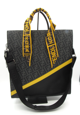 Fendi Diagonal Zucca Tote LargeShopper Bag 7VA578 Black & Yellow