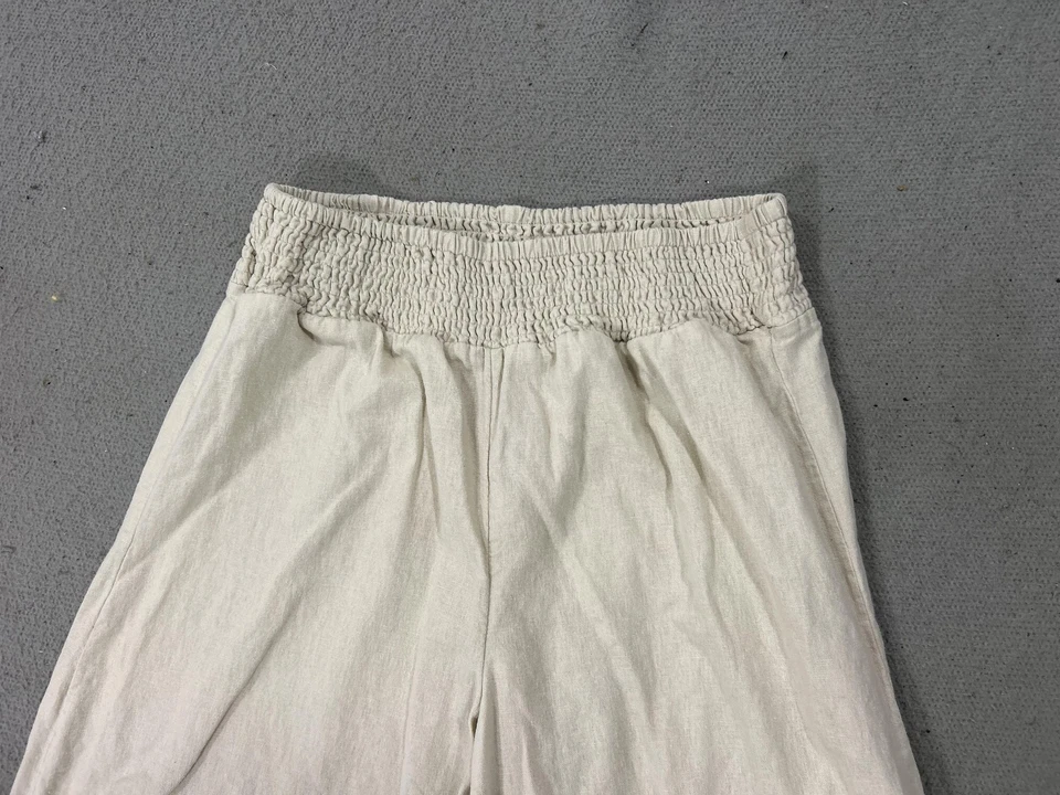 Celebrity Pink Pants Womens Medium Beige Smocked Waist Wide Leg Lace Trim Boho - Image 2 of 4