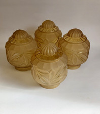 Rare Set of 4 Frosted Amber Glass Art Deco Style Lamp Shades - Floral Design