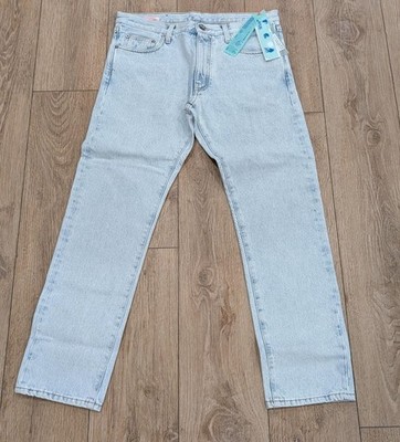 $755 Mens OFF-WHITE Diagonal Tab Arrow Slim Fit Jeans Light Blue 34