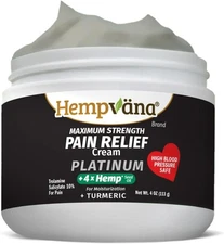 Hempvana Platinum Maximum Strength Relief Cream 4X Hemp for Muscles, 
