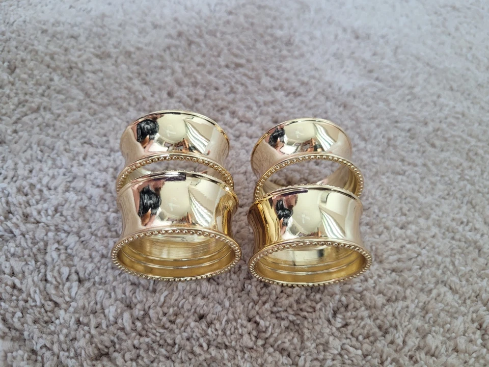 Servilleteros Metal Brillante Oro Borde Redondo Cuentas Retro Vintage Años 80 Lote 4 EX Foto 4 de 4