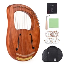 WH-16 C Tone16-String Wooden Lyre Harp Metal Strings Solid with Carry Bag 